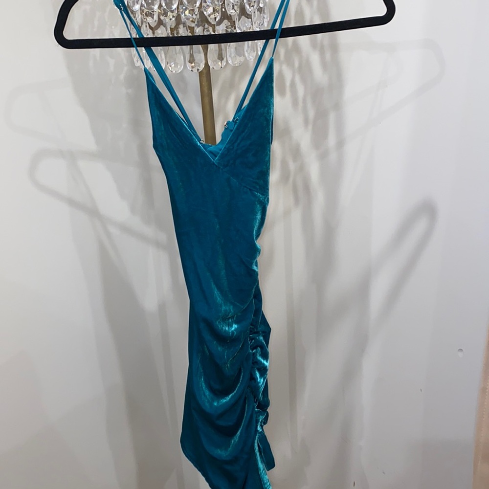 NWT for love and lemons teal velvet dress XS